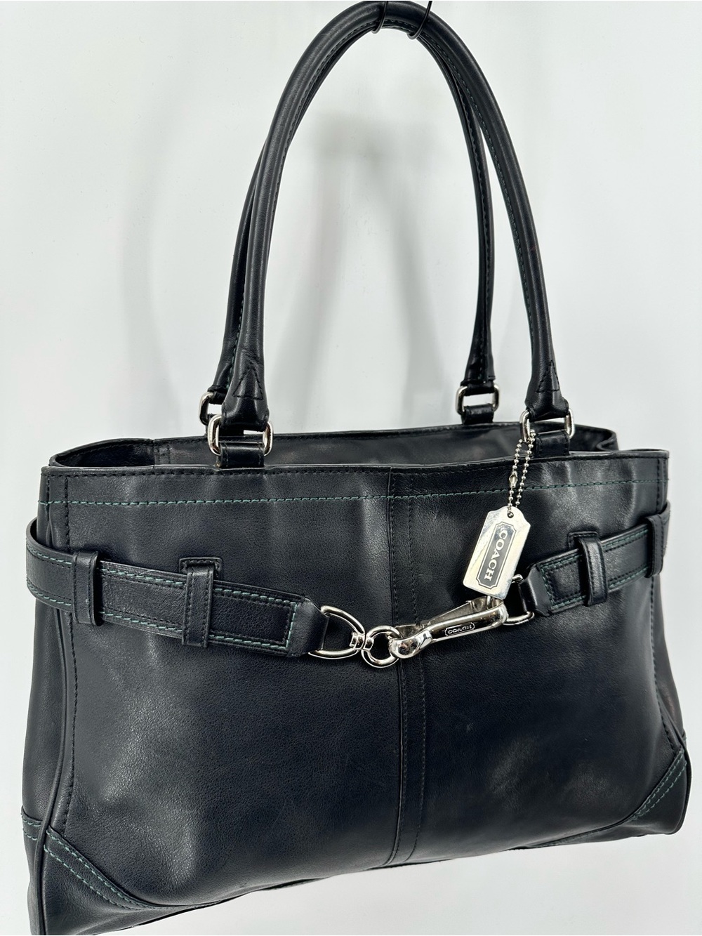 Vintage Large Black Coach Hampton Carryall Leather Shoulder Bag Y2K Classic - Picture 2 of 7